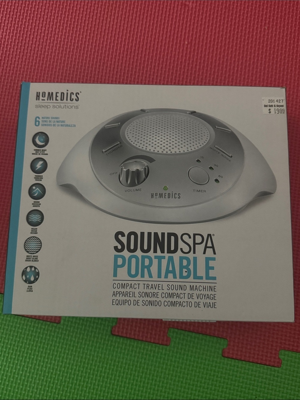 Homedics SoundSpa Portable Travel Sound Machine - Silver & Teal Accents